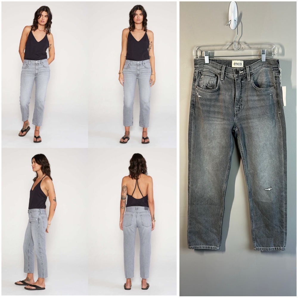 NWT Etica Rhea Midrise Straight Crop Jeans Moonstruck 26 Sustainable Organic